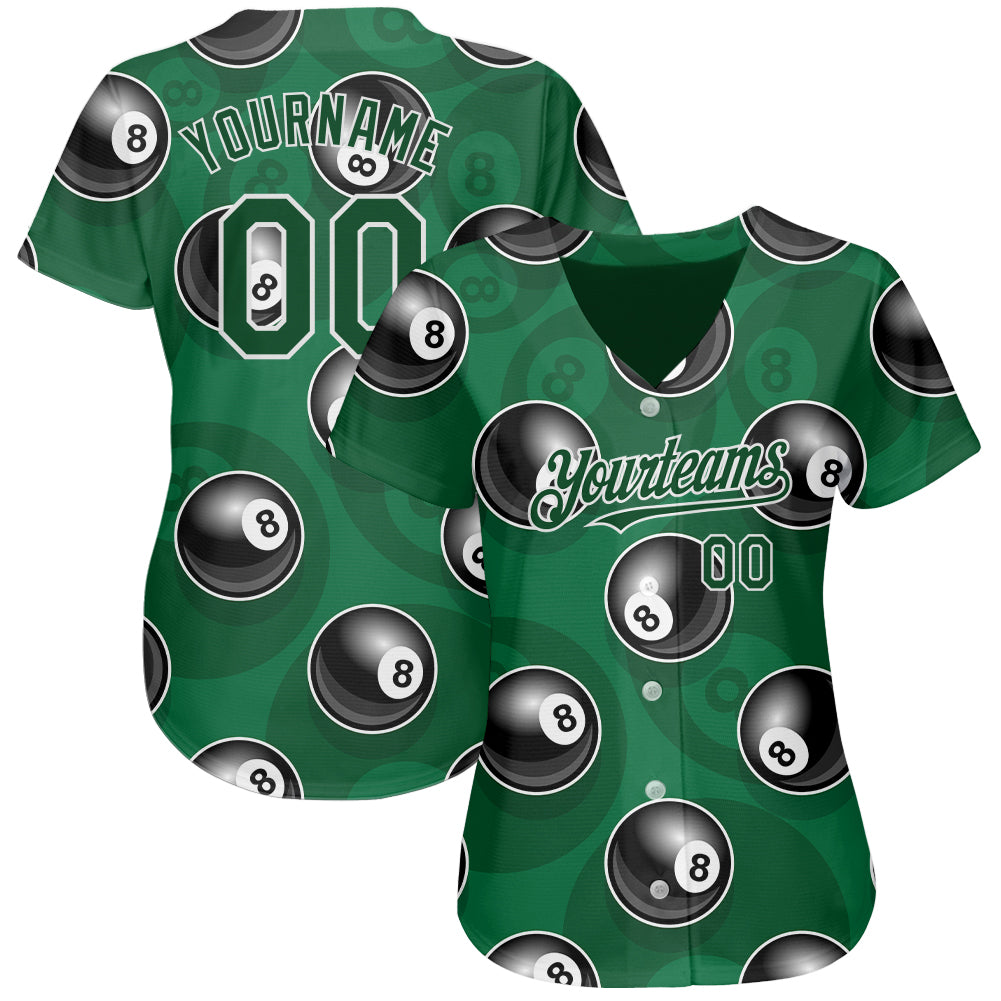 Custom Green White 3D Pattern Design Billiards Snooker 8 Ball Authentic Baseball Jersey view 2