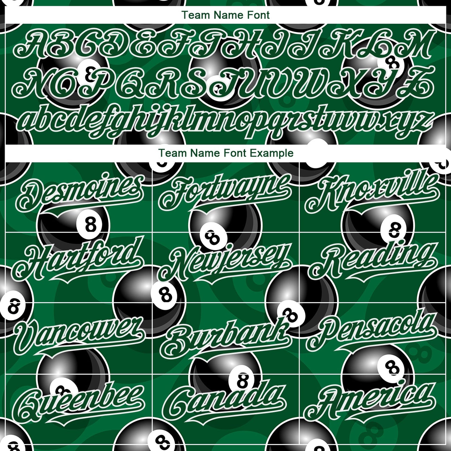 Custom Green White 3D Pattern Design Billiards Snooker 8 Ball Authentic Baseball Jersey view 4
