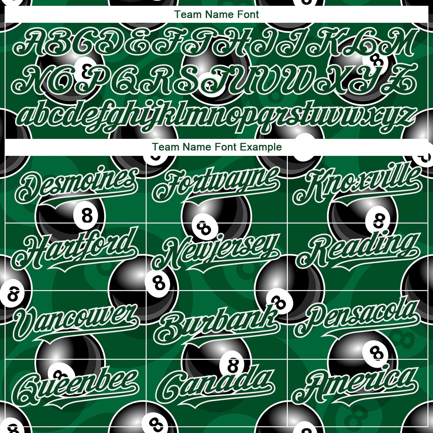 Custom Green White 3D Pattern Design Billiards Snooker 8 Ball Authentic Baseball Jersey view 4