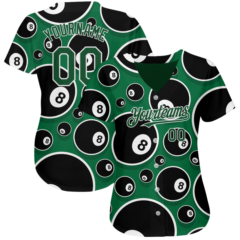 Custom Green White 3D Pattern Design Billiards Snooker 8 Ball Authentic Baseball Jersey view 2