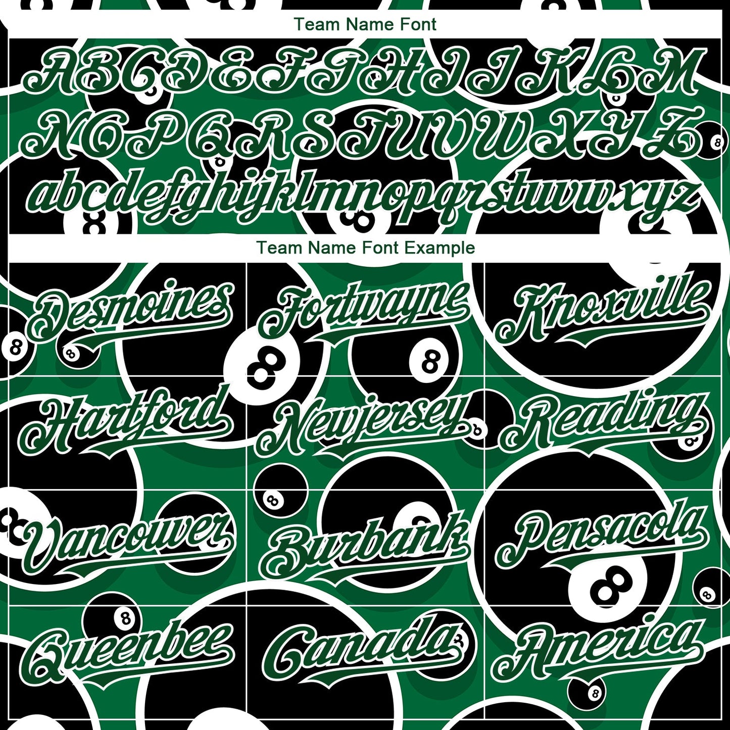 Custom Green White 3D Pattern Design Billiards Snooker 8 Ball Authentic Baseball Jersey view 4