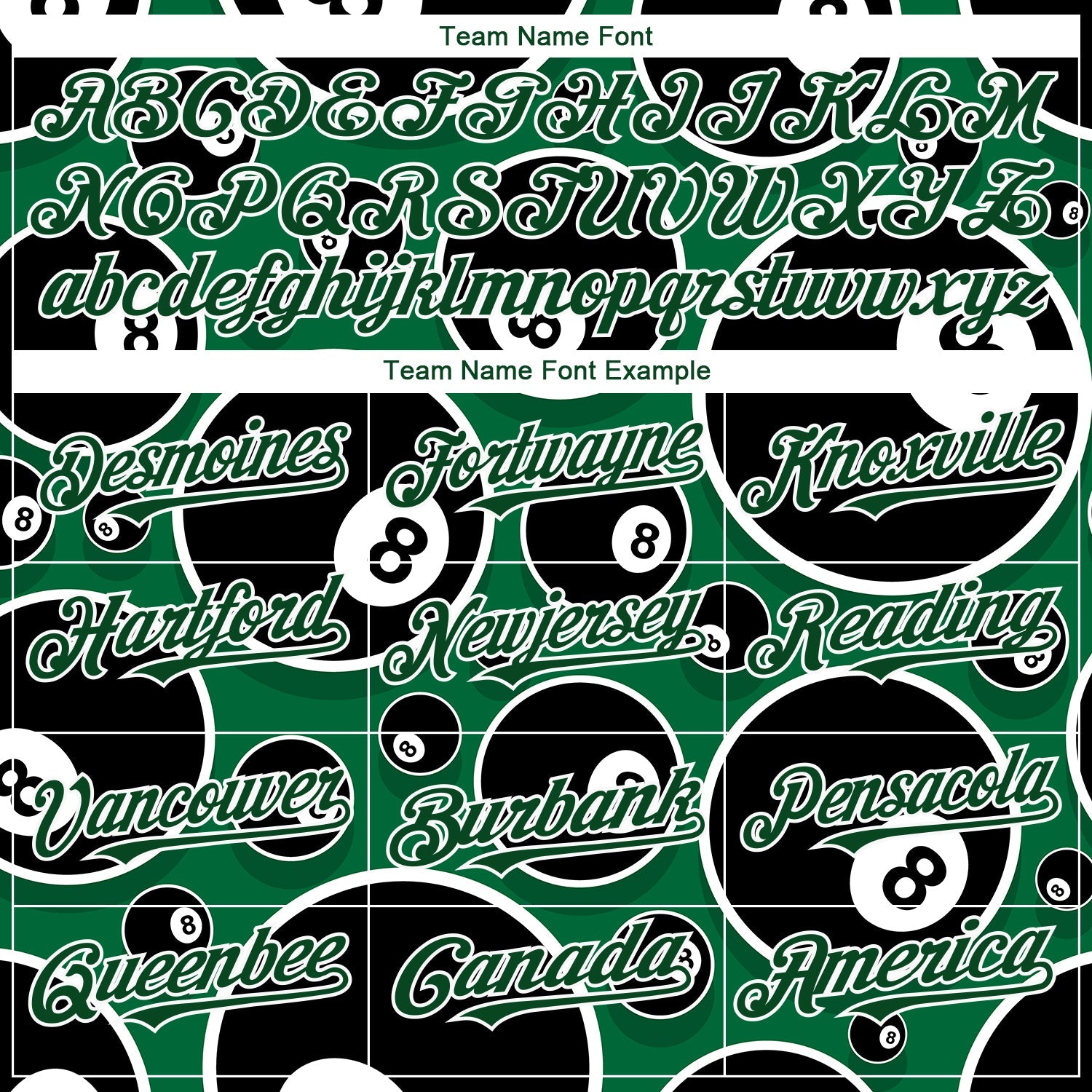 Custom Green White 3D Pattern Design Billiards Snooker 8 Ball Authentic Baseball Jersey view 4