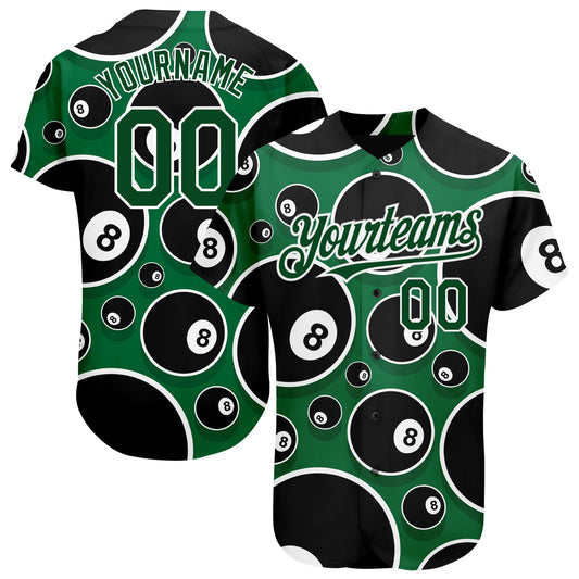 Custom Green White 3D Pattern Design Billiards Snooker 8 Ball Authentic Baseball Jersey - Main View