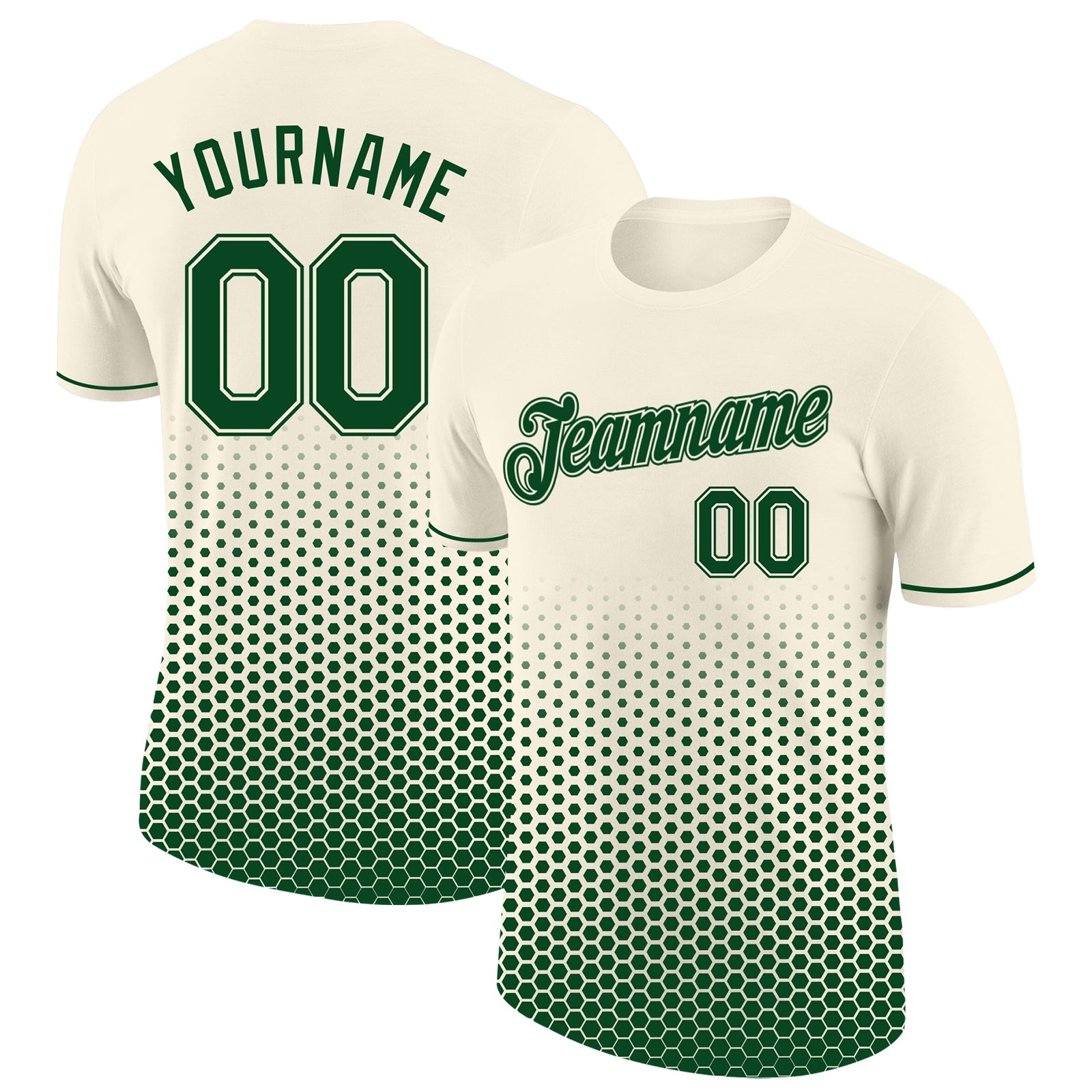 Custom Cream-Green Geometric Hexagonal Dot Gradient Performance T-Shirt - Main View