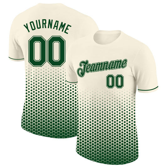 Custom Cream-Green Geometric Hexagonal Dot Gradient Performance T-Shirt - Main View