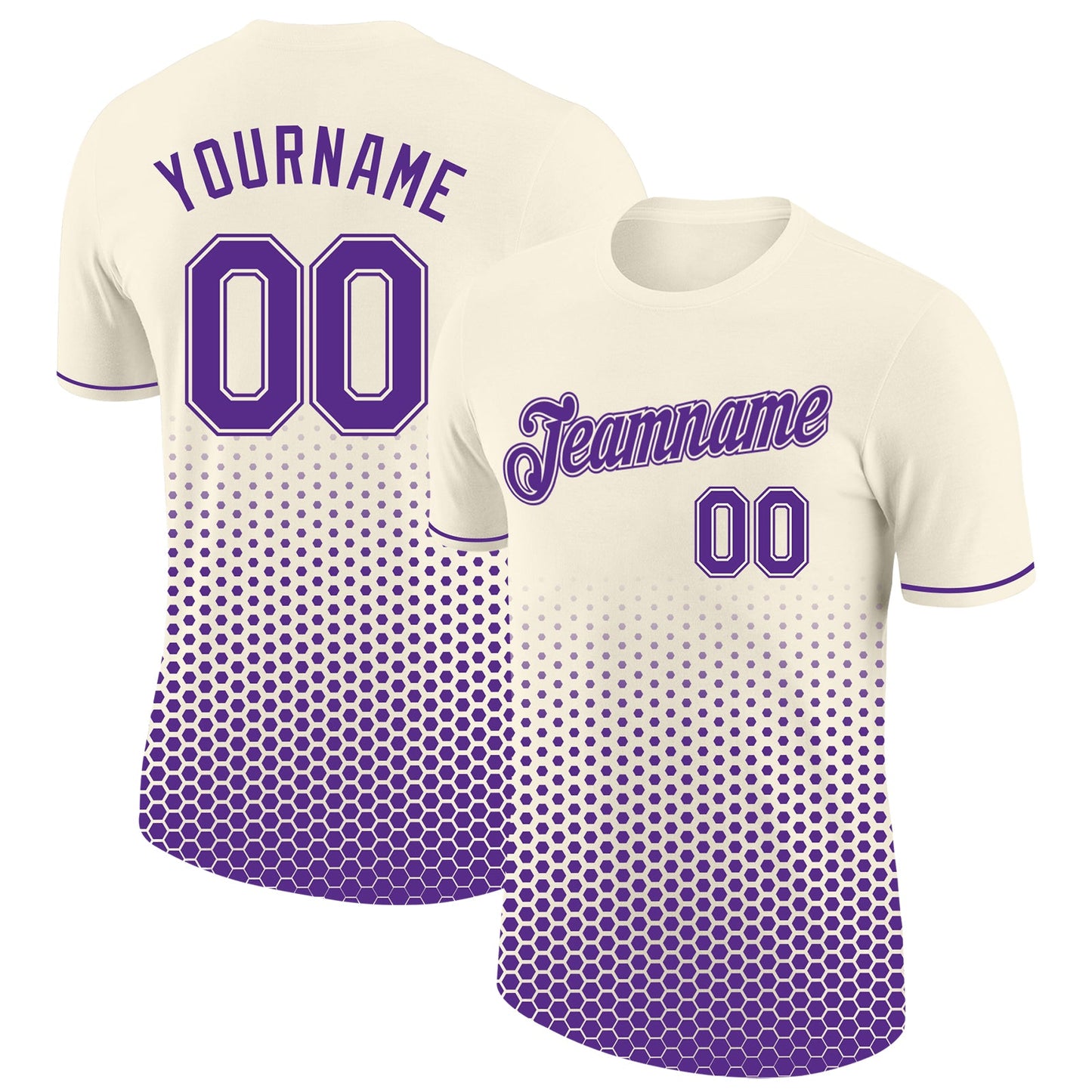 Custom Cream-Purple Geometric Hexagonal Dot Gradient Performance T-Shirt - Main View