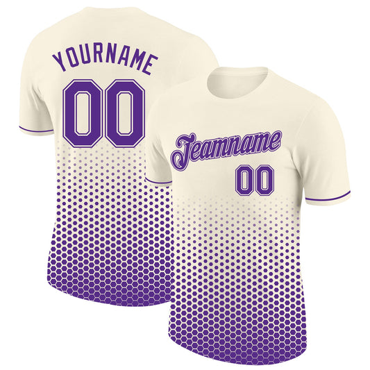 Custom Cream-Purple Geometric Hexagonal Dot Gradient Performance T-Shirt - Main View
