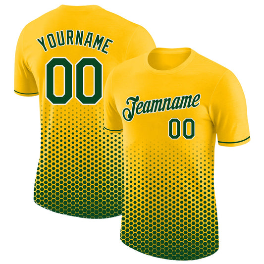 Custom Yellow Green-White Geometric Hexagonal Dot Gradient Performance T-Shirt - Main View