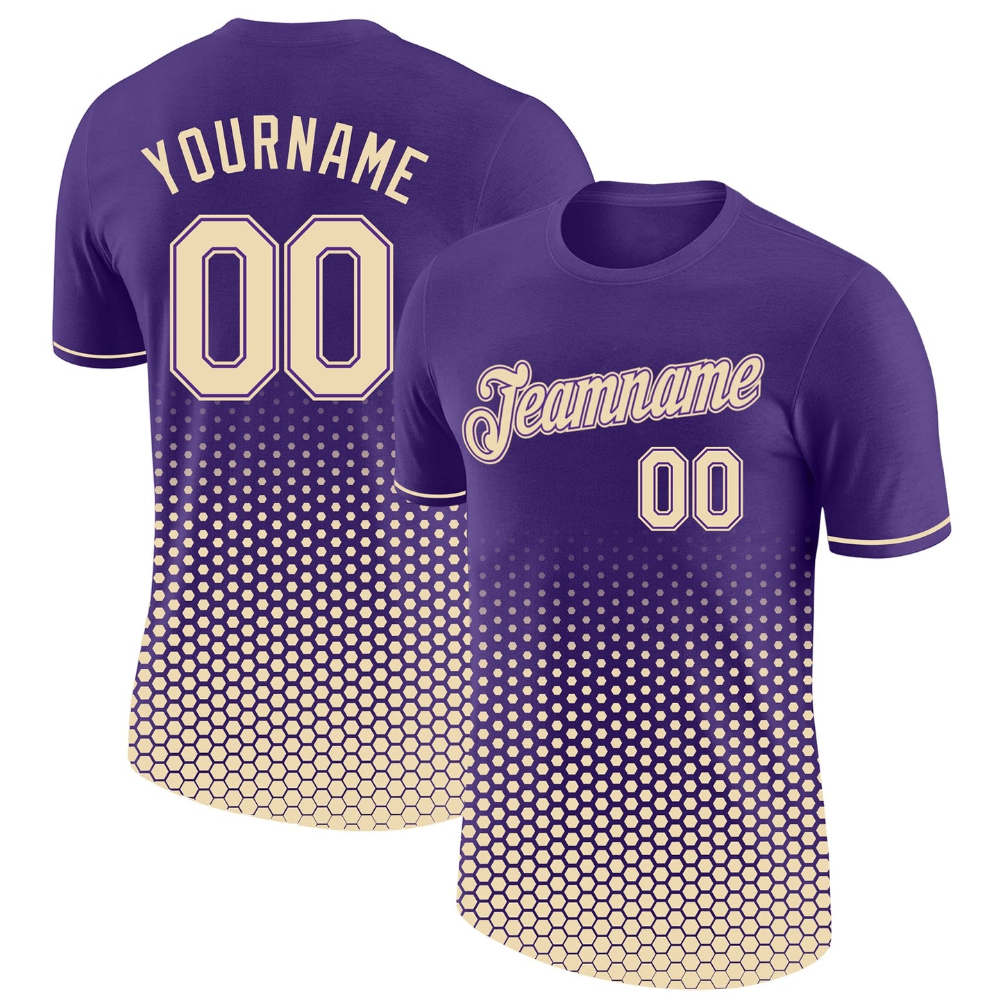 Custom Purple-Cream Geometric Hexagonal Dot Gradient Performance T-Shirt - Main View