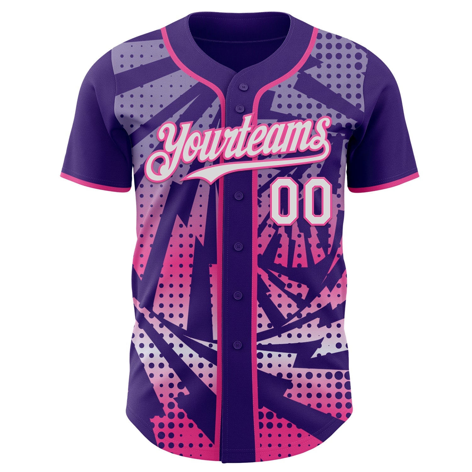 Custom Purple White-Pink Lightning Gradient Dot Authentic Baseball Jersey view 2