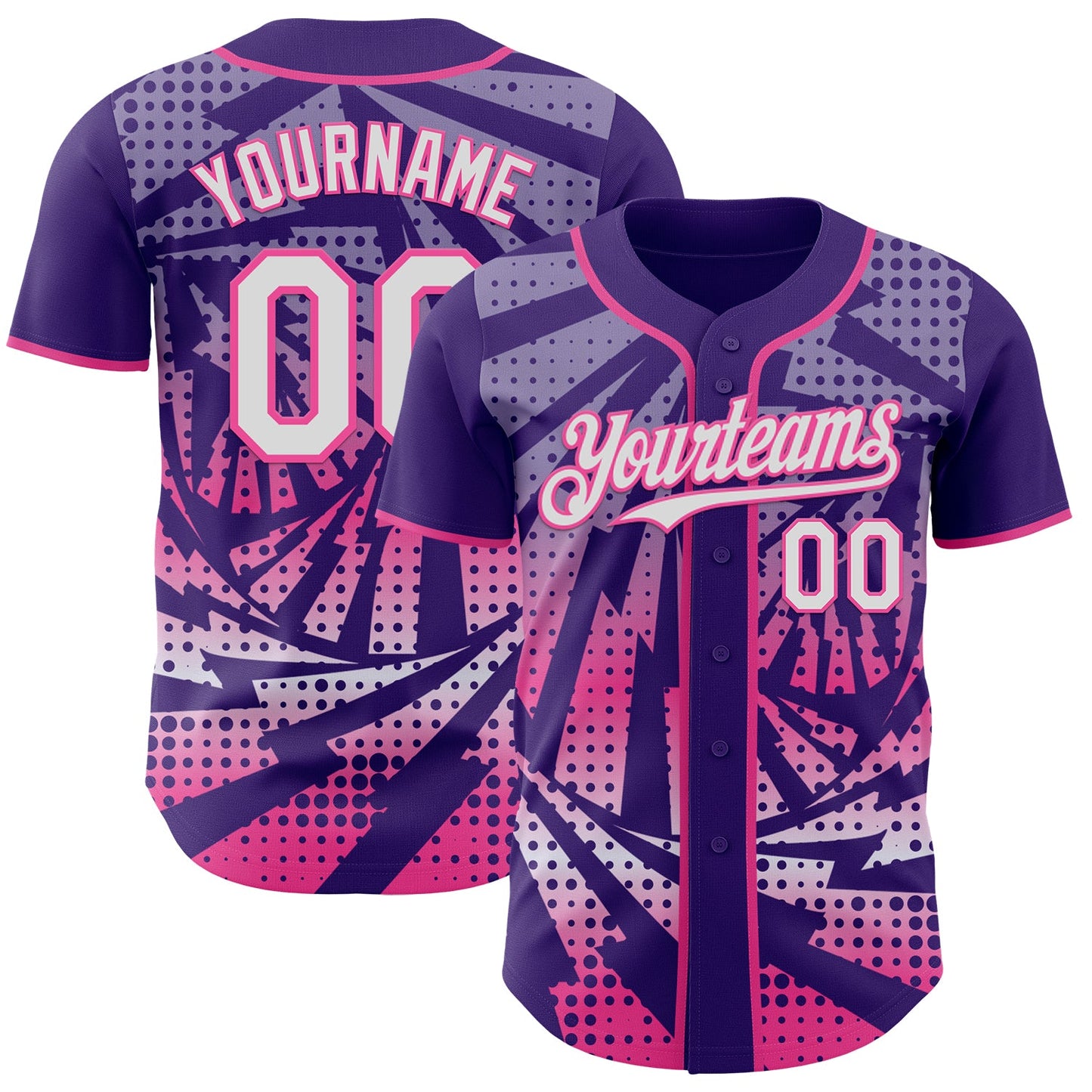 Custom Purple White-Pink Lightning Gradient Dot Authentic Baseball Jersey - Main View