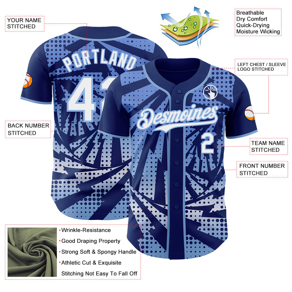 Custom Royal White-Light Blue Lightning Gradient Dot Authentic Baseball Jersey view 3