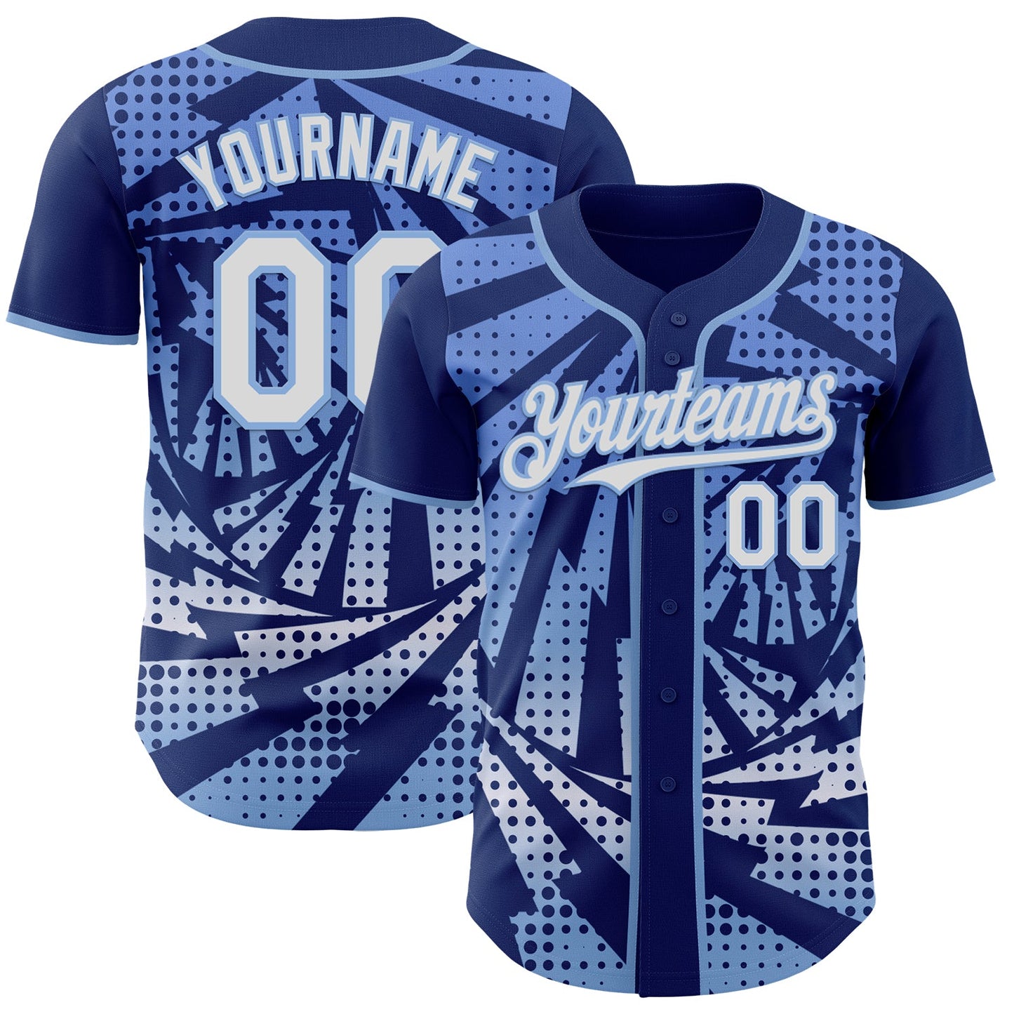 Custom Royal White-Light Blue Lightning Gradient Dot Authentic Baseball Jersey - Main View