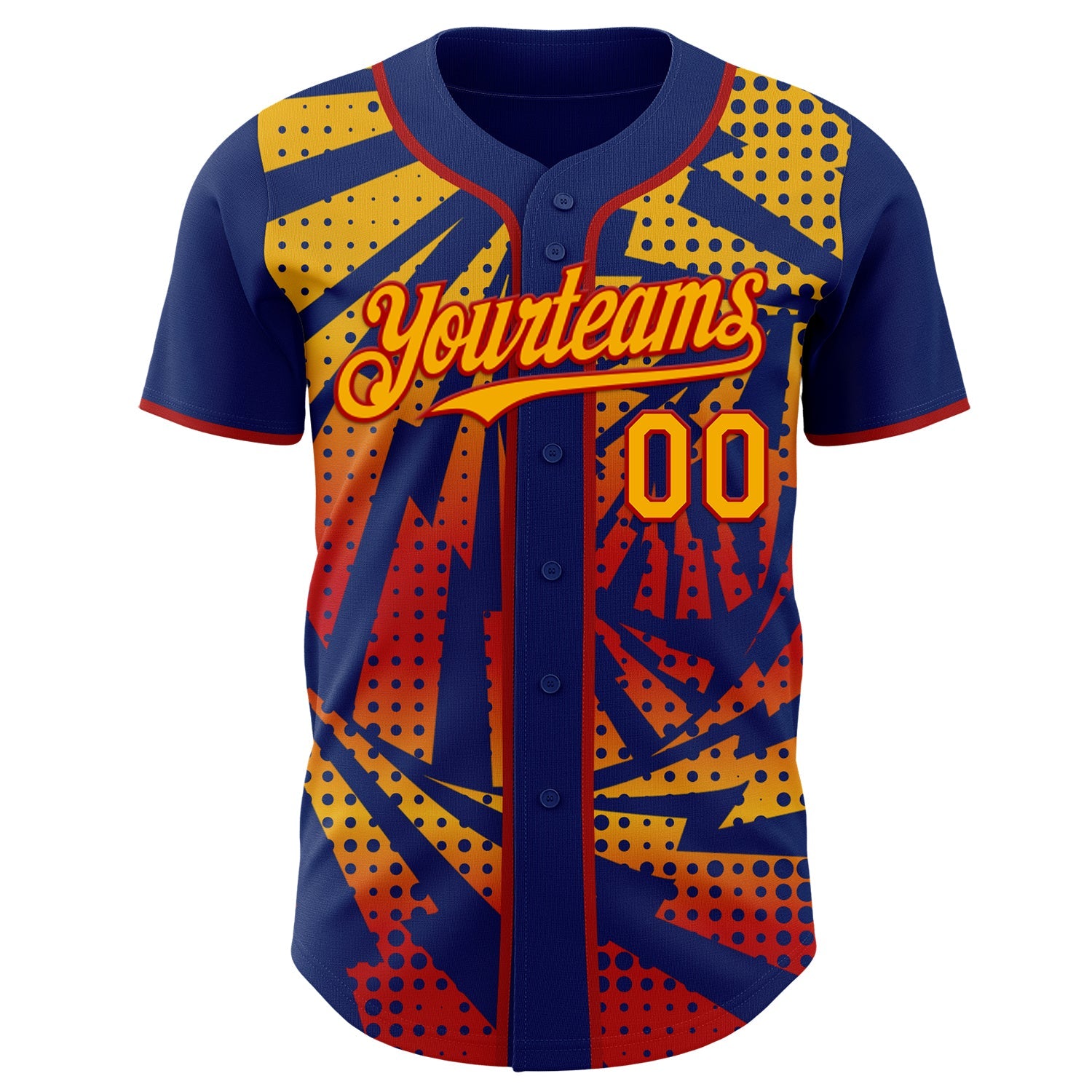 Custom Royal Gold-Red Lightning Gradient Dot Authentic Baseball Jersey view 2