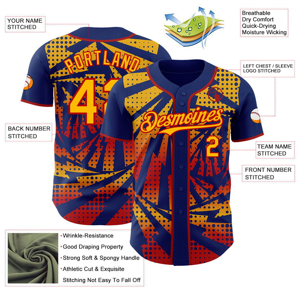 Custom Royal Gold-Red Lightning Gradient Dot Authentic Baseball Jersey view 3
