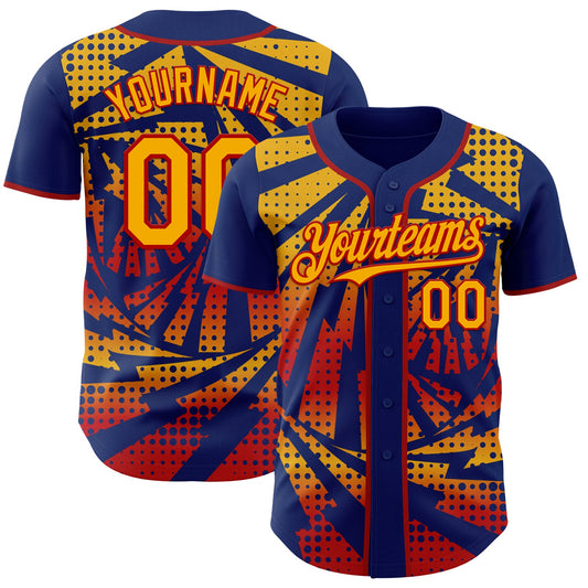 Custom Royal Gold-Red Lightning Gradient Dot Authentic Baseball Jersey - Main View