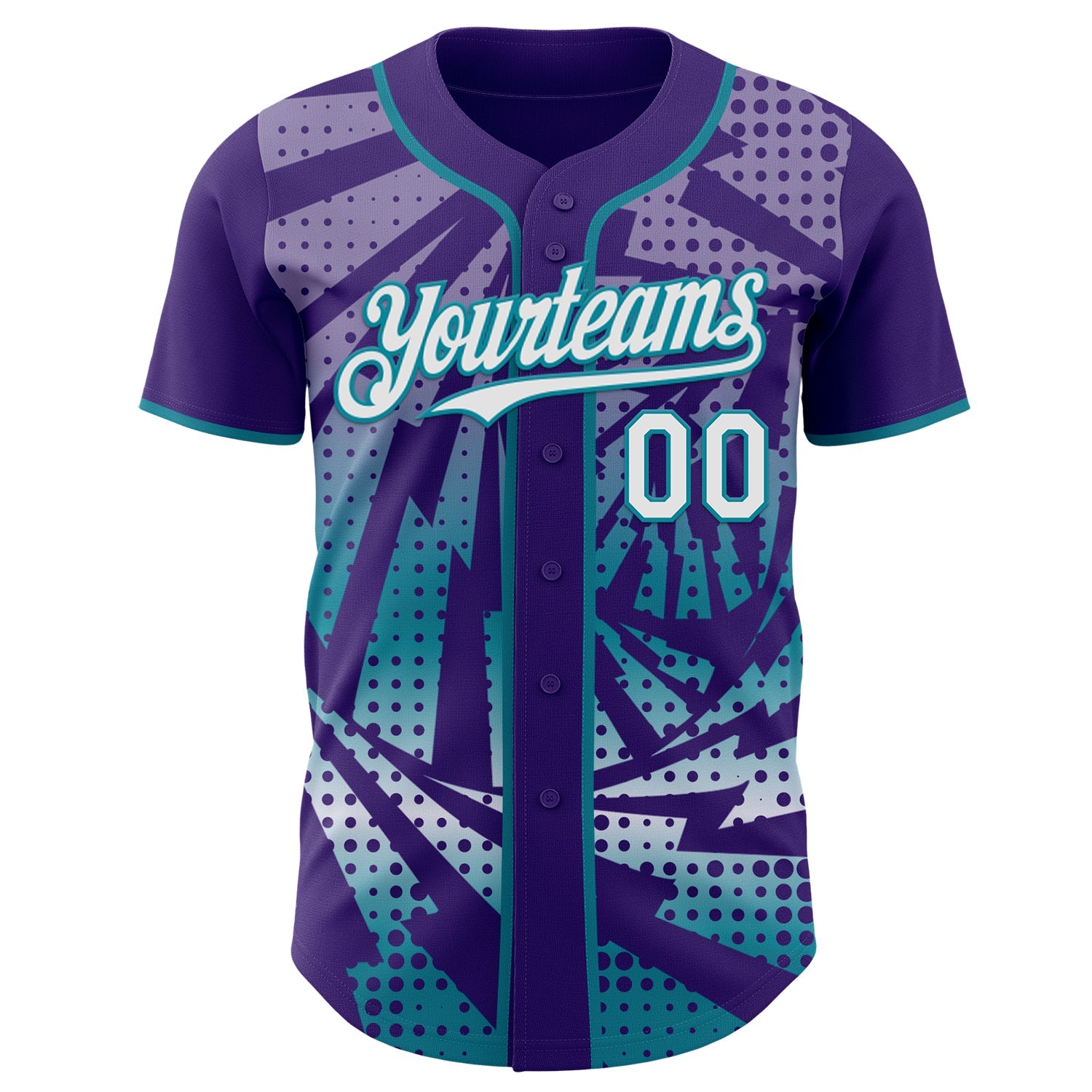 Custom Purple White-Teal Lightning Gradient Dot Authentic Baseball Jersey view 2