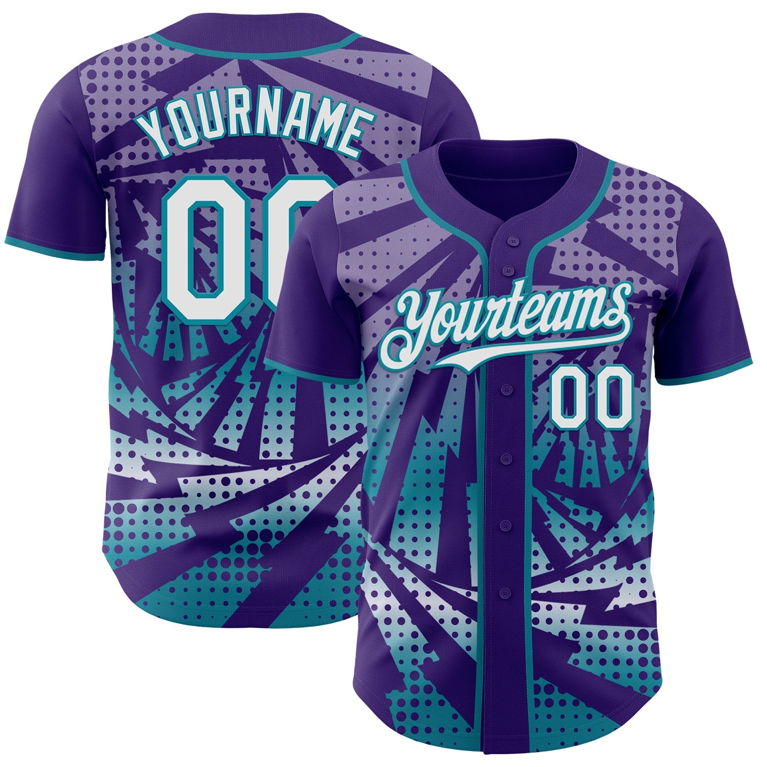 Custom Purple White-Teal Lightning Gradient Dot Authentic Baseball Jersey - Main View