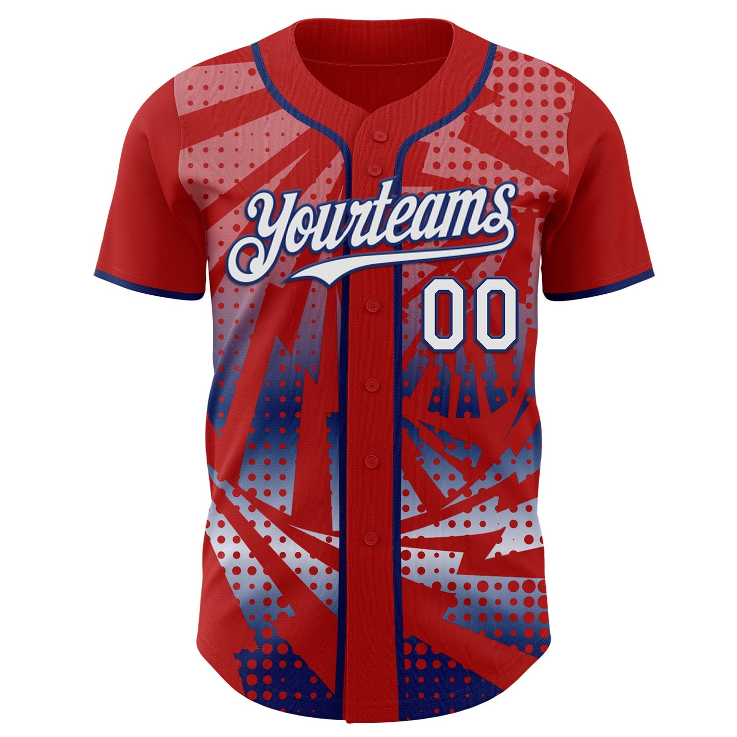 Custom Red White-Royal Lightning Gradient Dot Authentic Baseball Jersey view 2