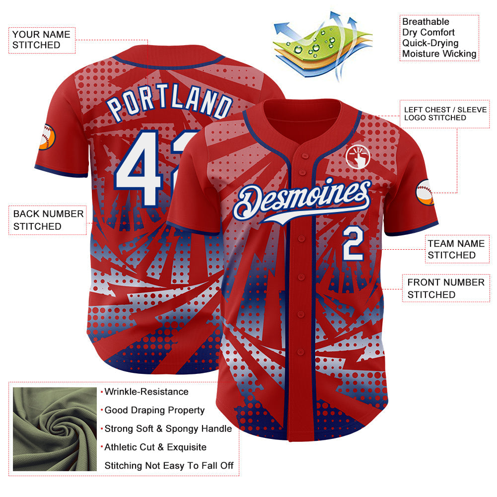 Custom Red White-Royal Lightning Gradient Dot Authentic Baseball Jersey view 3