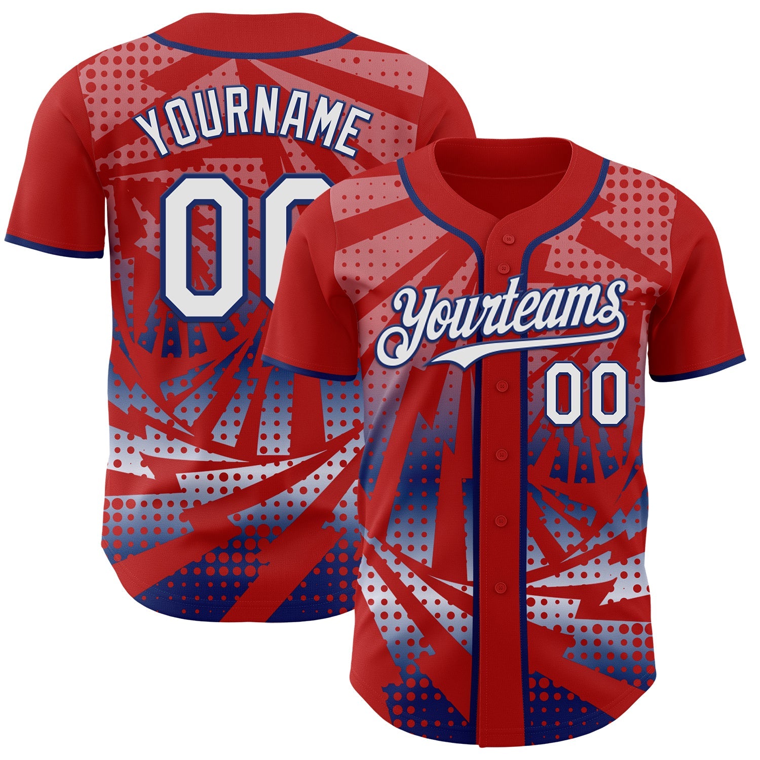Custom Red White-Royal Lightning Gradient Dot Authentic Baseball Jersey - Main View