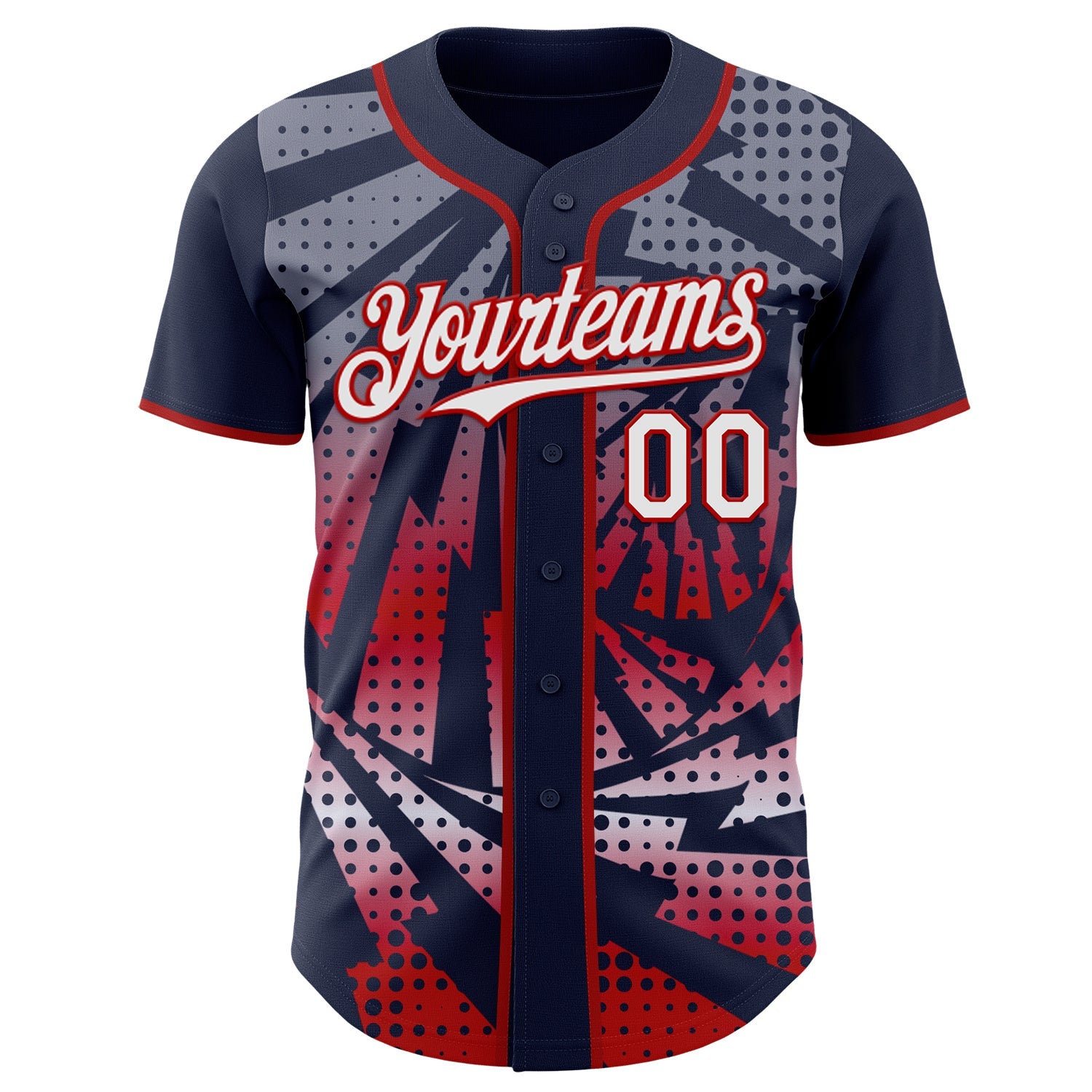 Custom Navy White-Red Lightning Gradient Dot Authentic Baseball Jersey view 2