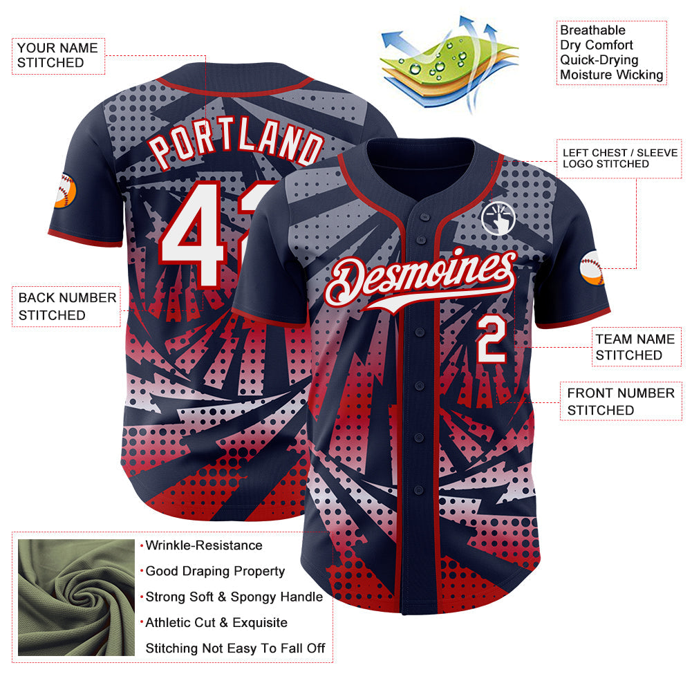 Custom Navy White-Red Lightning Gradient Dot Authentic Baseball Jersey view 3