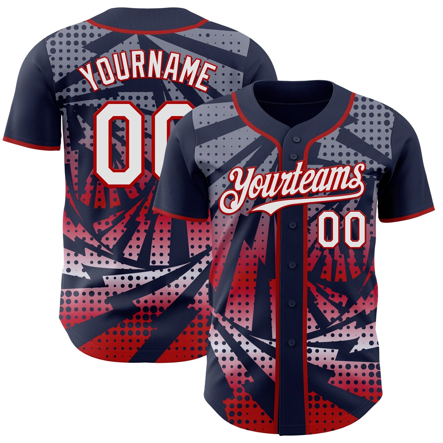 Custom Navy White-Red Lightning Gradient Dot Authentic Baseball Jersey - Main View