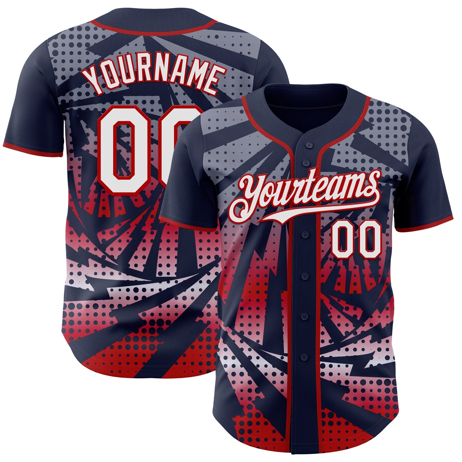 Custom Navy White-Red Lightning Gradient Dot Authentic Baseball Jersey - Main View