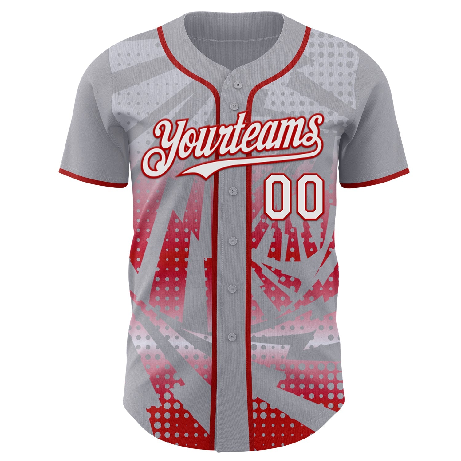 Custom Gray White-Red Lightning Gradient Dot Authentic Baseball Jersey view 2
