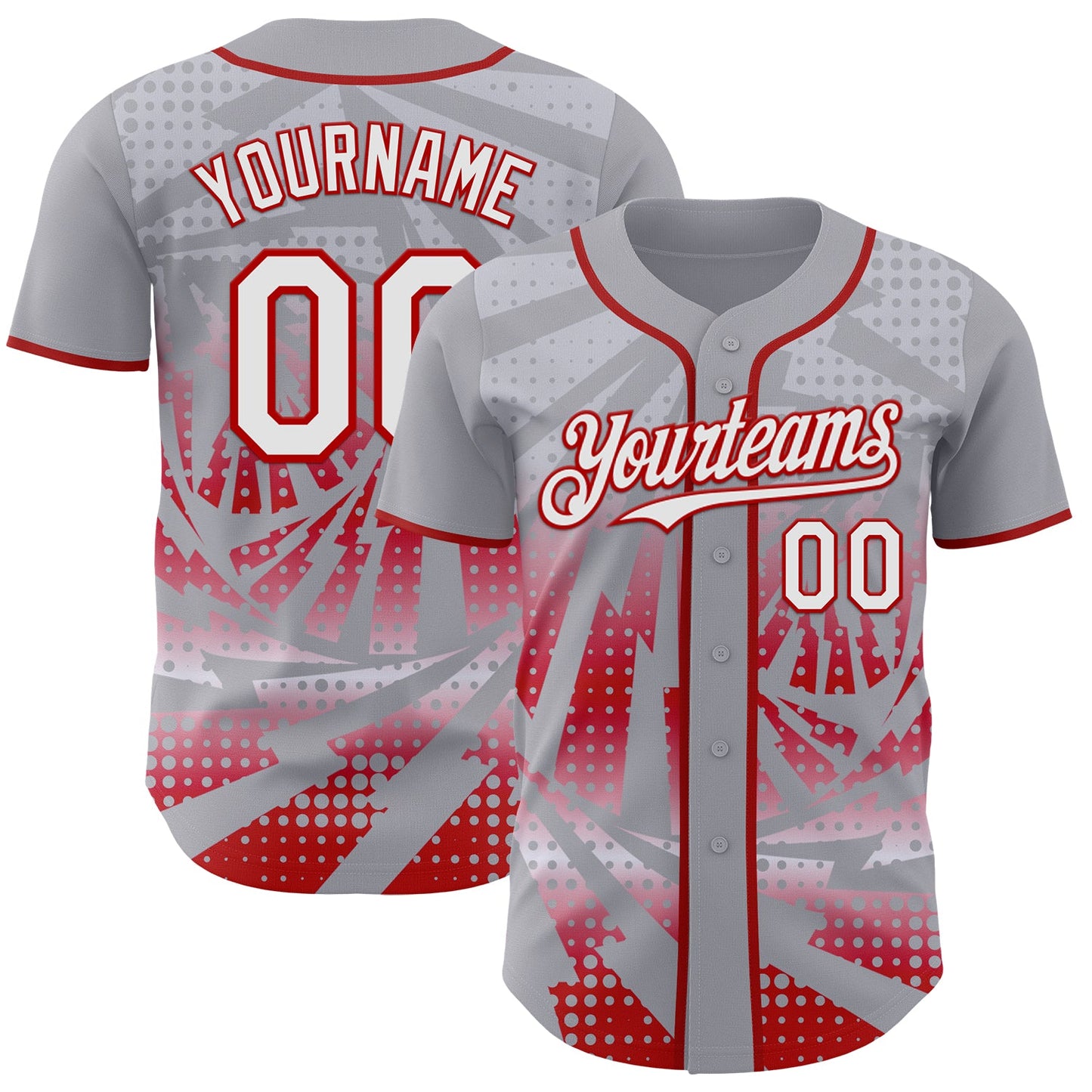 Custom Gray White-Red Lightning Gradient Dot Authentic Baseball Jersey - Main View