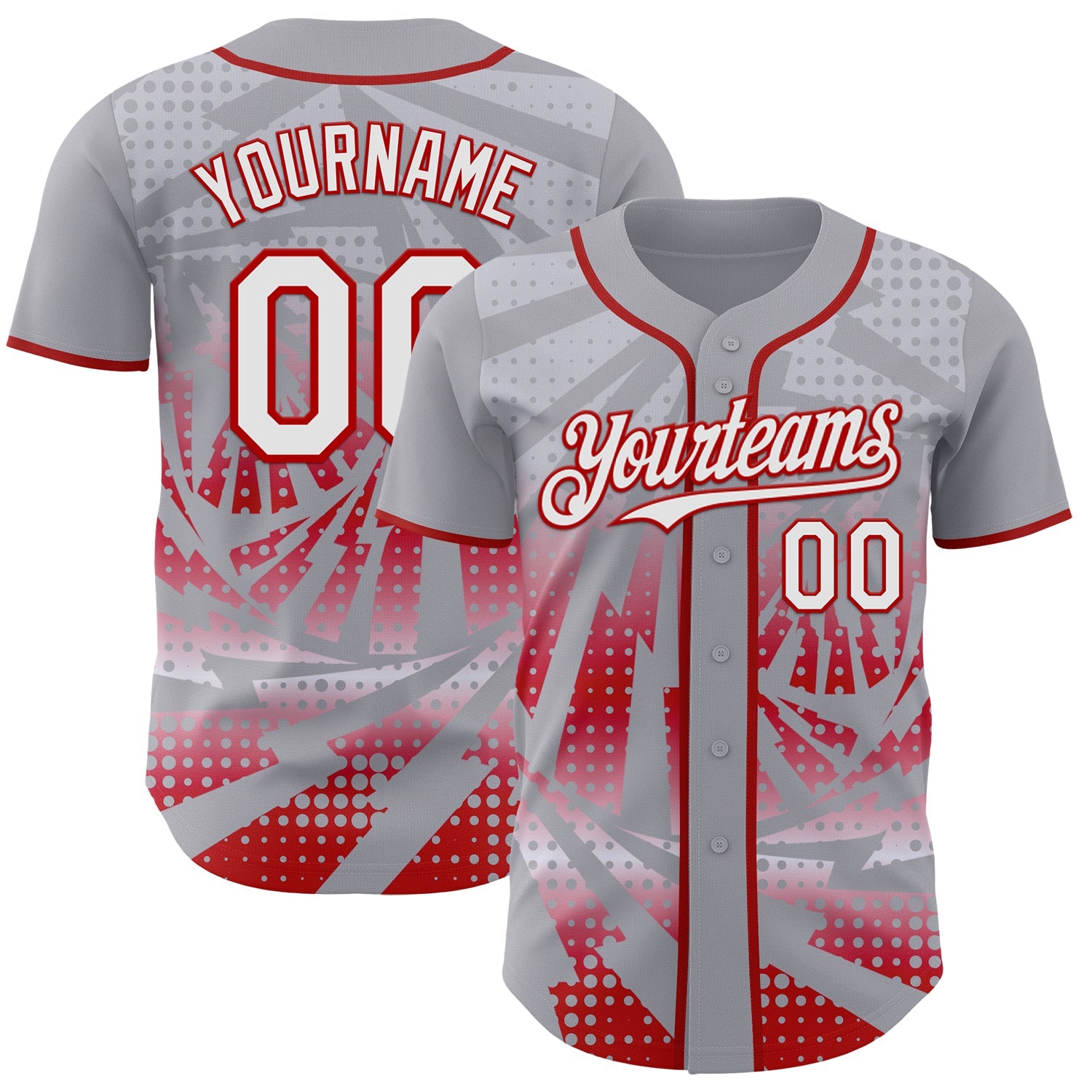 Custom Gray White-Red Lightning Gradient Dot Authentic Baseball Jersey - Main View