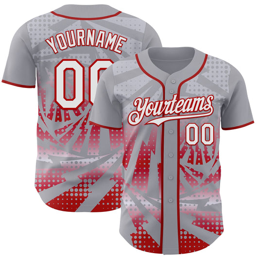 Custom Gray White-Red Lightning Gradient Dot Authentic Baseball Jersey - Main View