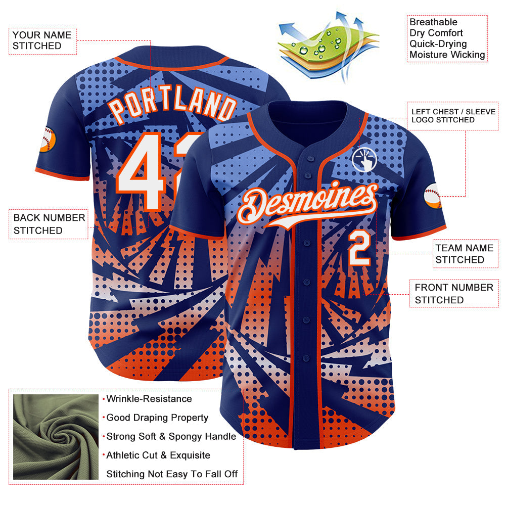 Custom Royal White-Orange Lightning Gradient Dot Authentic Baseball Jersey view 3