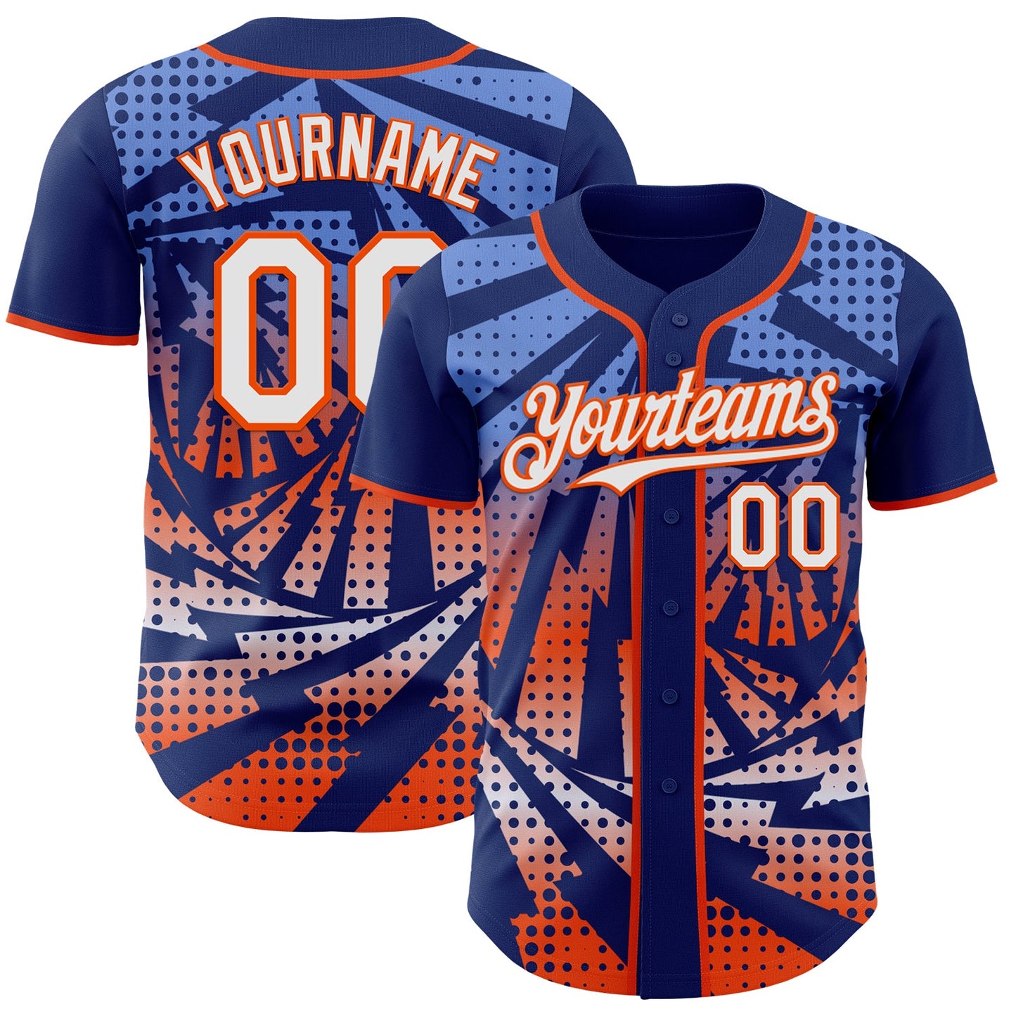 Custom Royal White-Orange Lightning Gradient Dot Authentic Baseball Jersey - Main View
