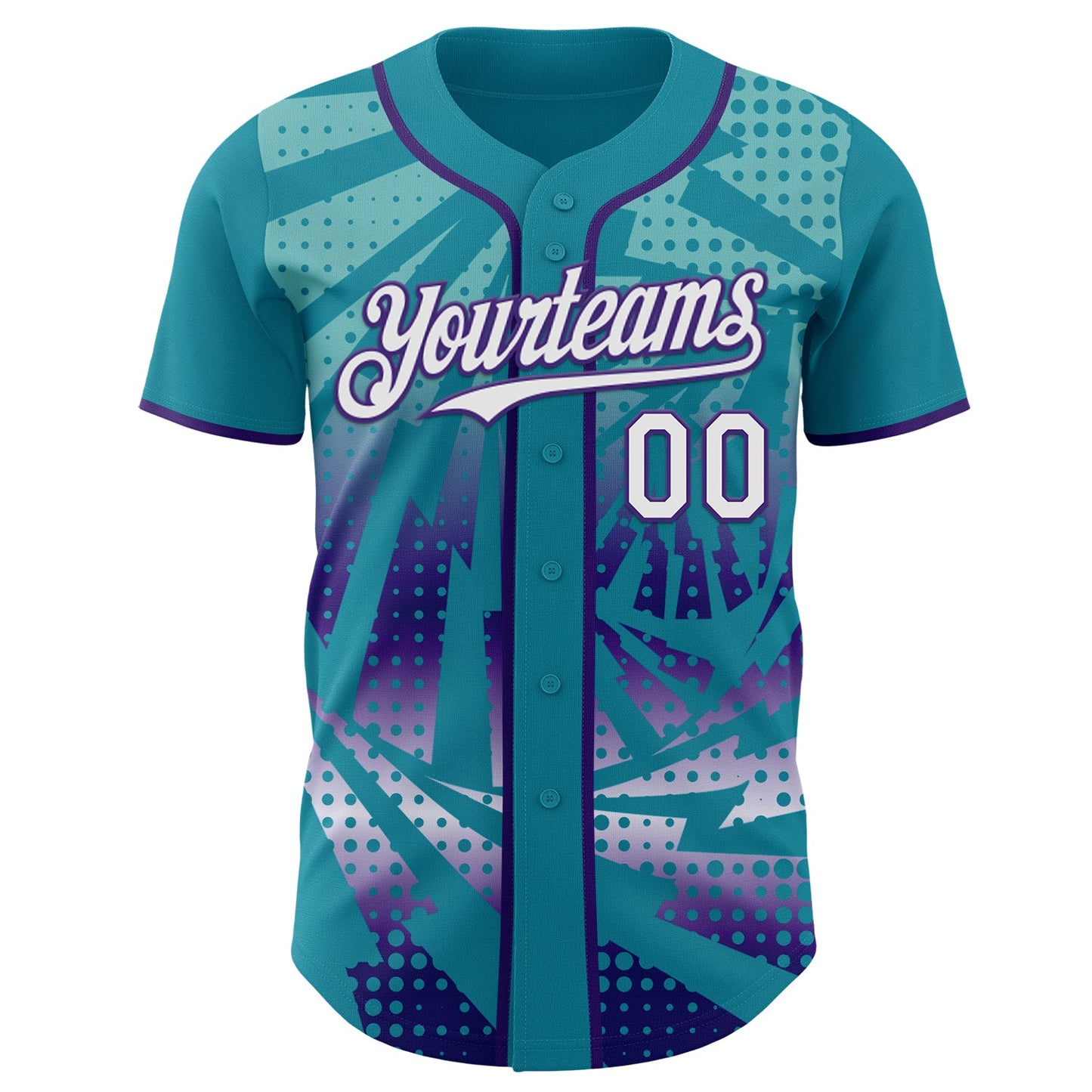 Custom Teal White-Purple Lightning Gradient Dot Authentic Baseball Jersey view 2