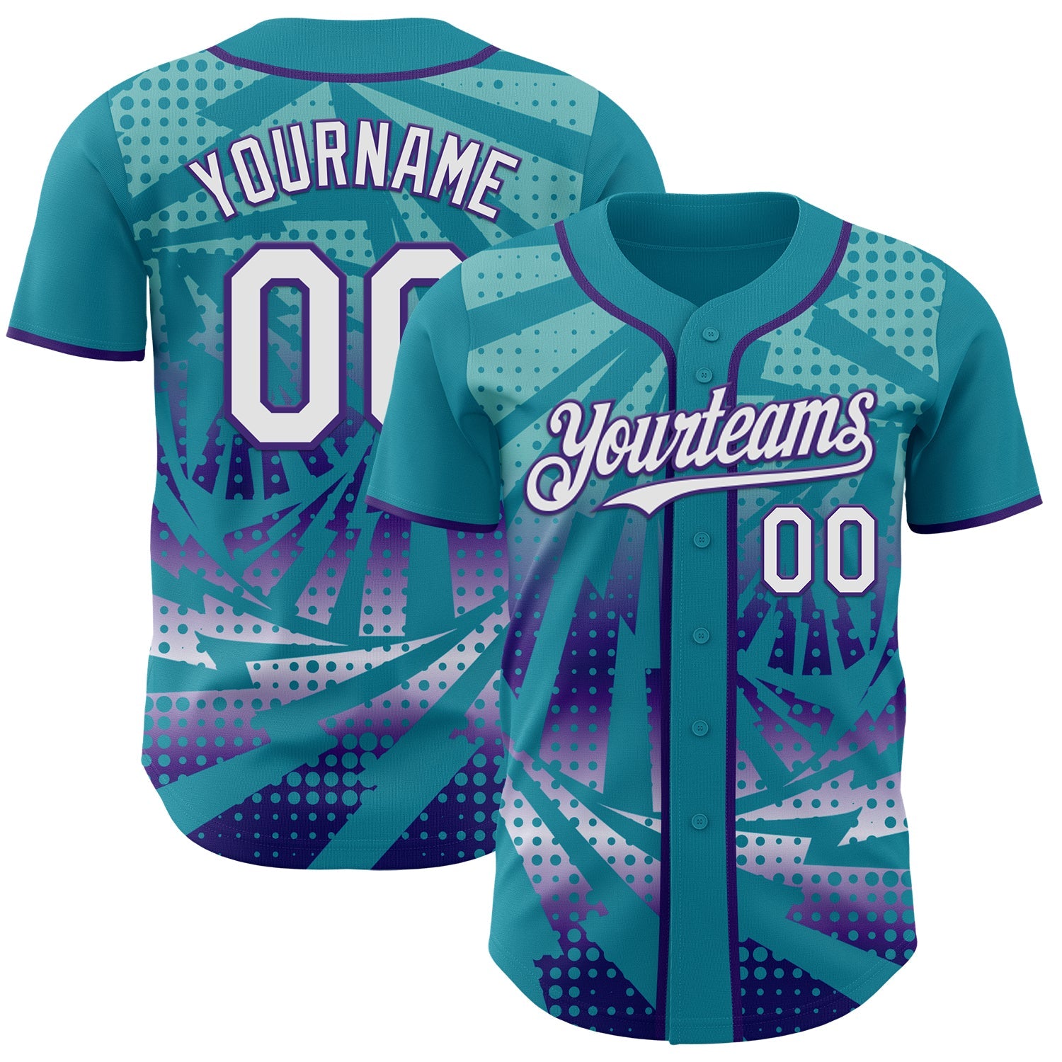 Custom Teal White-Purple Lightning Gradient Dot Authentic Baseball Jersey - Main View