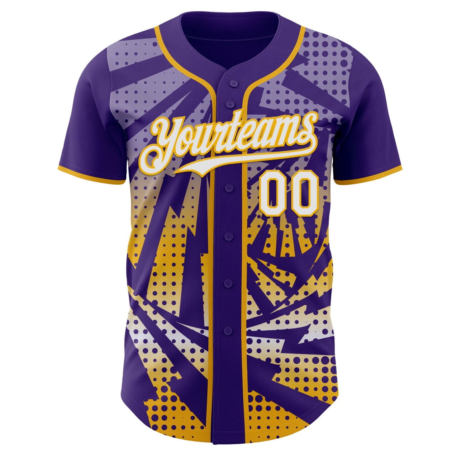 Custom Purple White-Gold Lightning Gradient Dot Authentic Baseball Jersey view 2