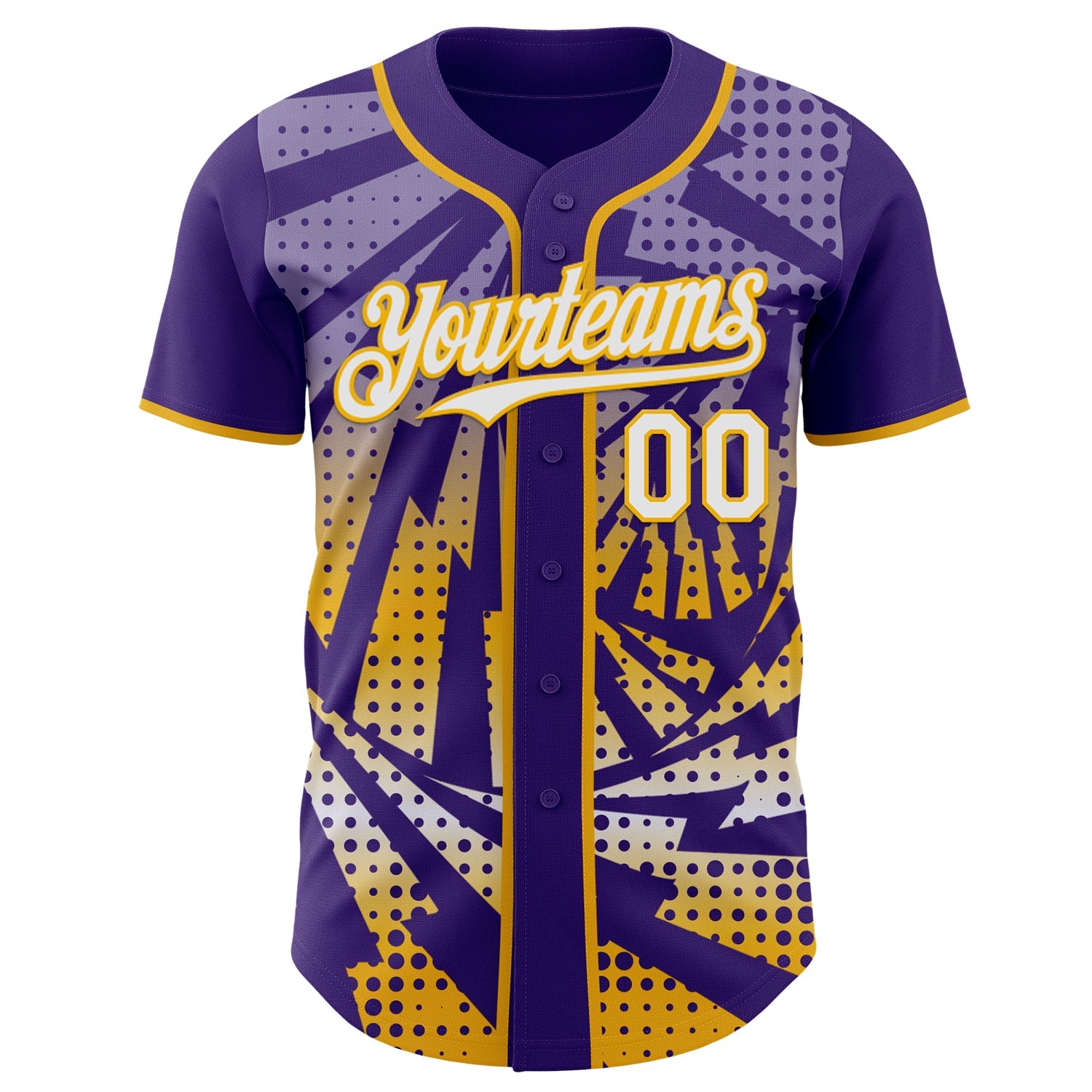 Custom Purple White-Gold Lightning Gradient Dot Authentic Baseball Jersey view 2