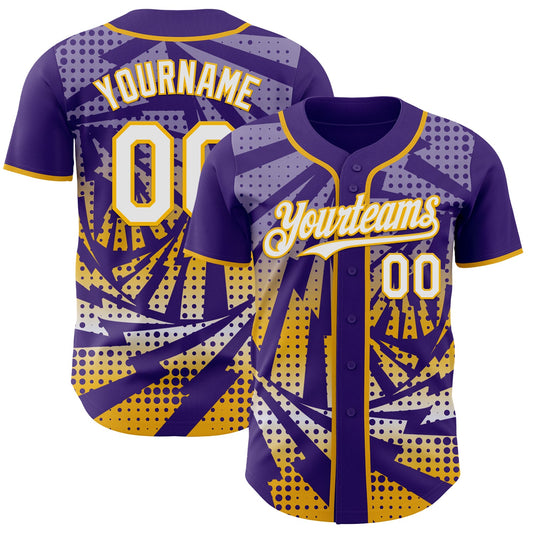 Custom Purple White-Gold Lightning Gradient Dot Authentic Baseball Jersey - Main View