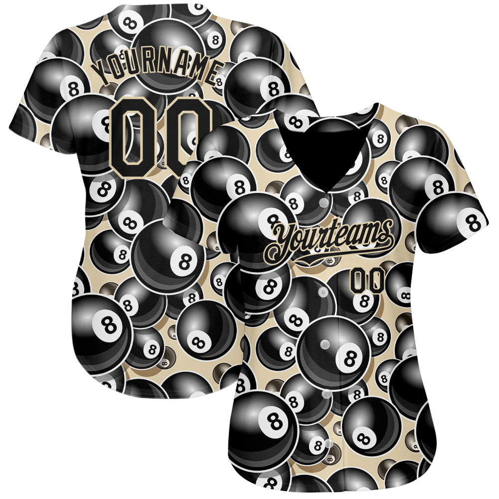 Custom City Cream Black 3D Pattern Design Billiards Snooker 8 Ball Authentic Baseball Jersey view 2