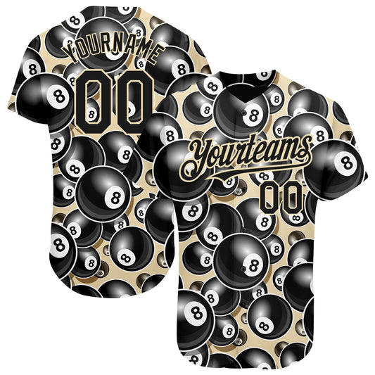 Custom City Cream Black 3D Pattern Design Billiards Snooker 8 Ball Authentic Baseball Jersey - Main View