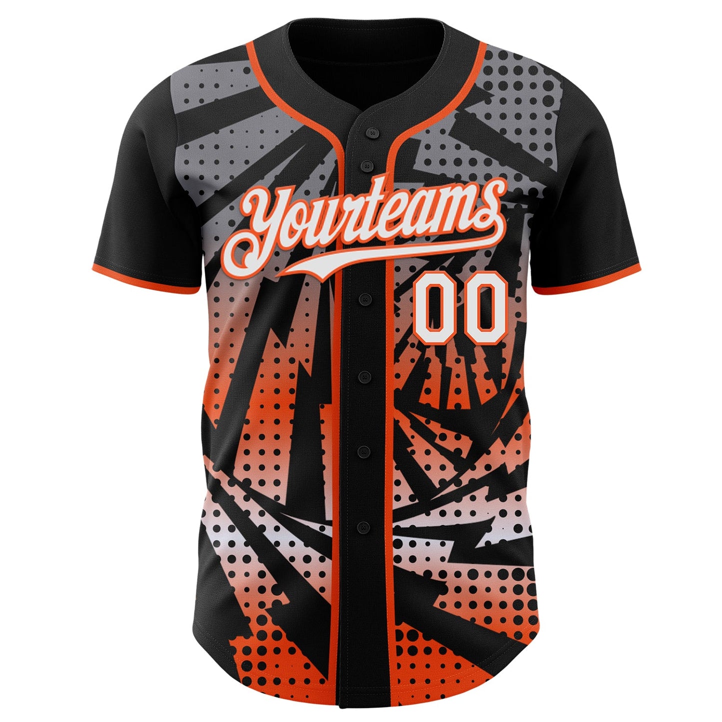 Custom Black White-Orange Lightning Gradient Dot Authentic Baseball Jersey view 2