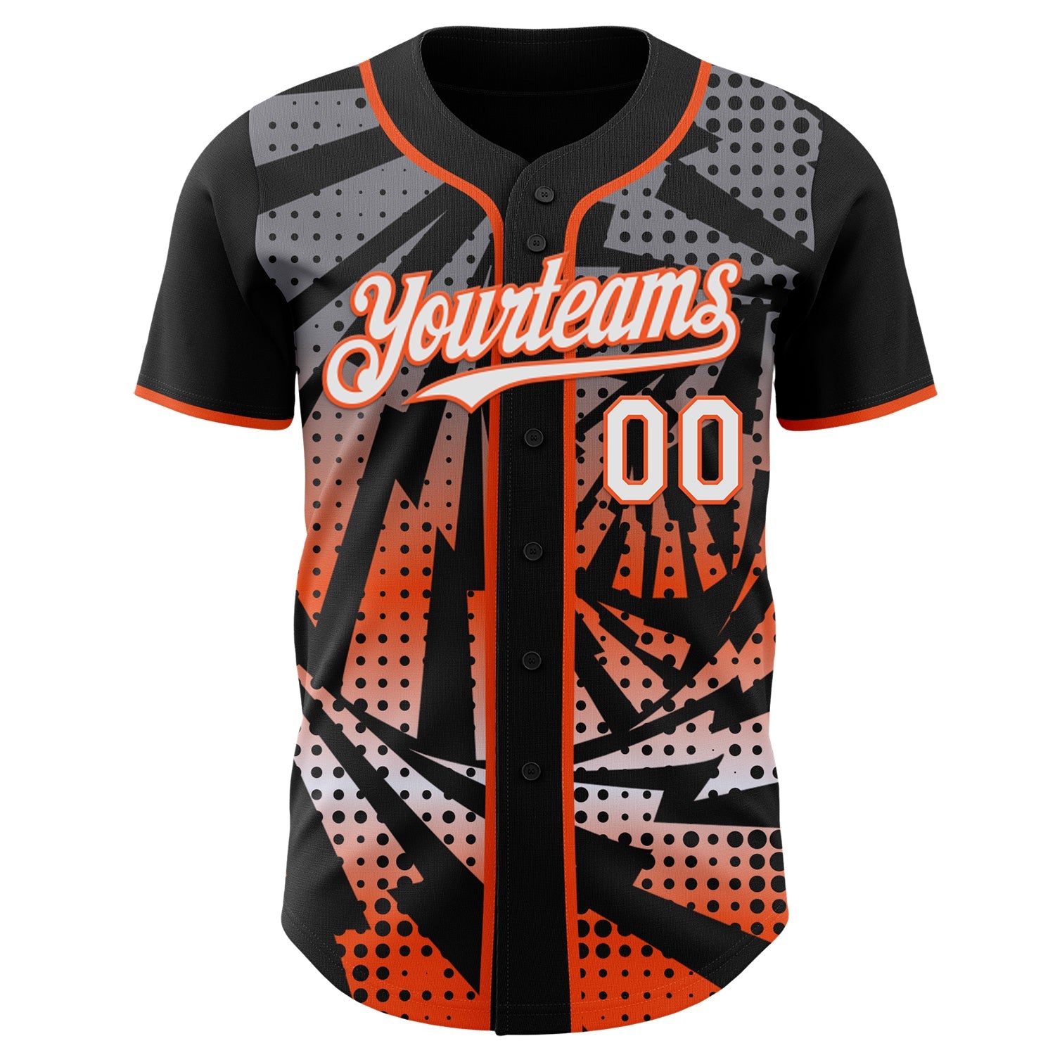 Custom Black White-Orange Lightning Gradient Dot Authentic Baseball Jersey view 2