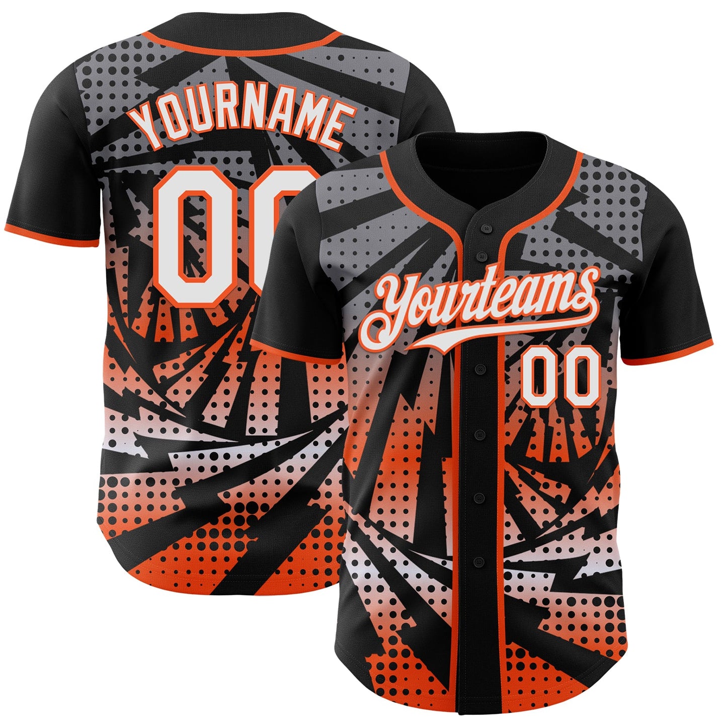 Custom Black White-Orange Lightning Gradient Dot Authentic Baseball Jersey - Main View