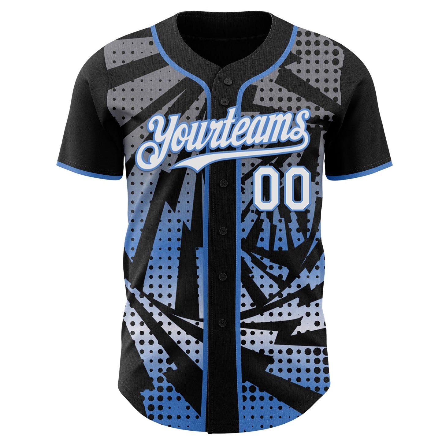 Custom Black White-Light Blue Lightning Gradient Dot Authentic Baseball Jersey view 2