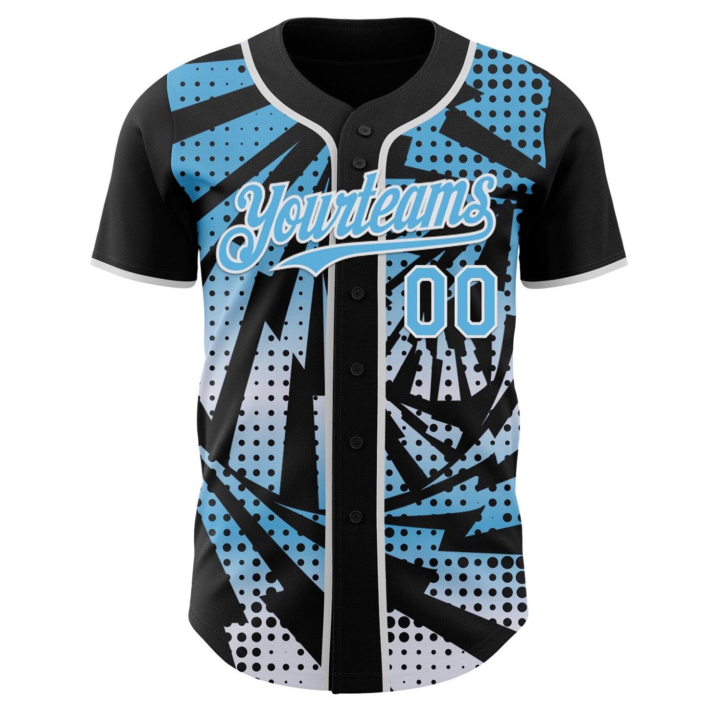 Custom Black Sky Blue-White Lightning Gradient Dot Authentic Baseball Jersey view 2