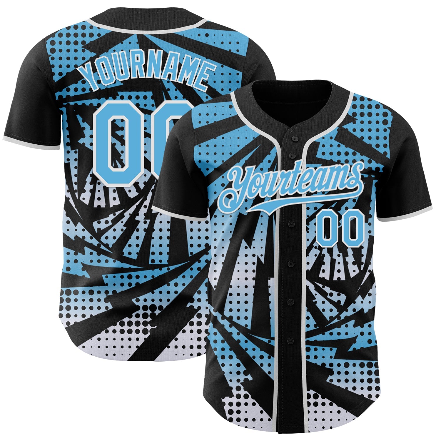 Custom Black Sky Blue-White Lightning Gradient Dot Authentic Baseball Jersey - Main View