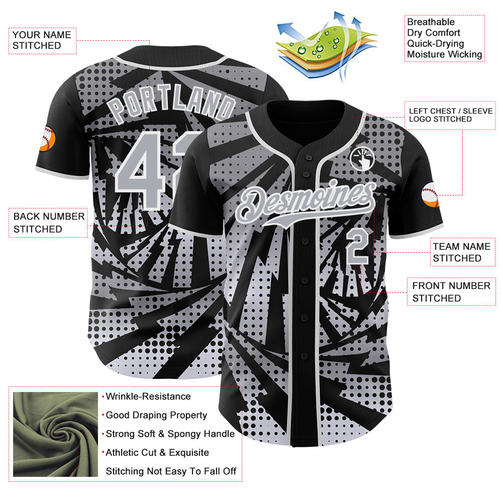 Custom Black Gray-White Lightning Gradient Dot Authentic Baseball Jersey view 3