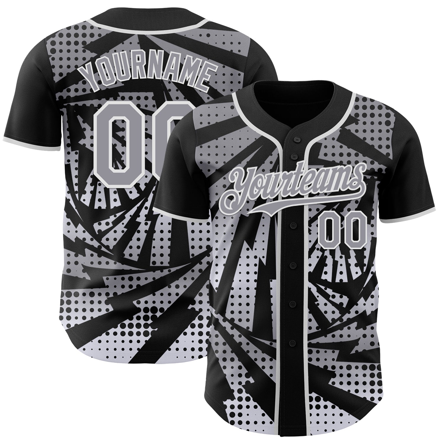 Custom Black Gray-White Lightning Gradient Dot Authentic Baseball Jersey - Main View